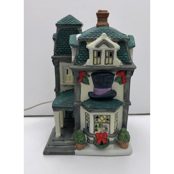 VILLAGE SQUARE COLLECTIBLES PORCLEAIN LIGHTED HOUSE "HATFIELDS HABERDASHERY" - Picture 3 of 15